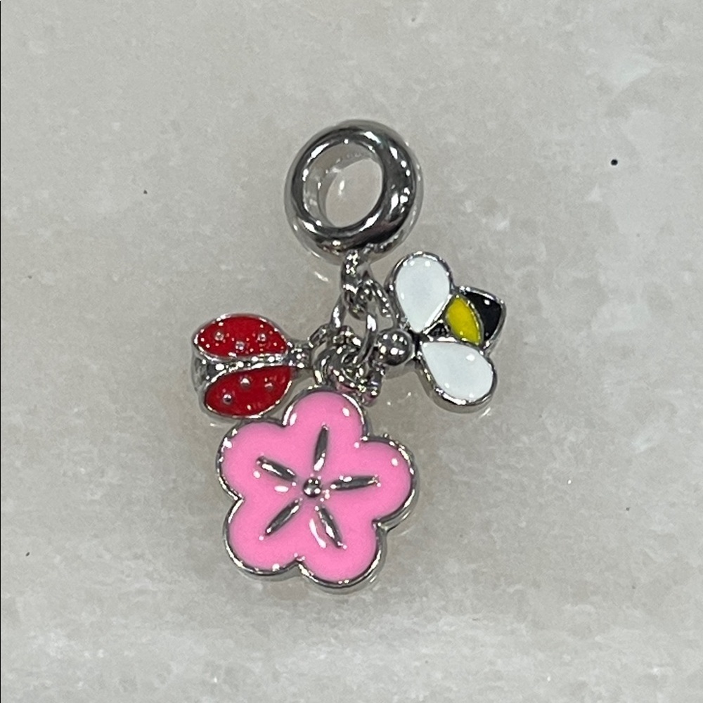 Silver Ladybug Bee Flower Bracelet Charm